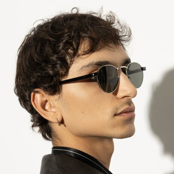 Saint Laurent SL707 001 BRAND NEW Sunglasses Silver Havana Grey Oval Unisex - Picture 4 of 13